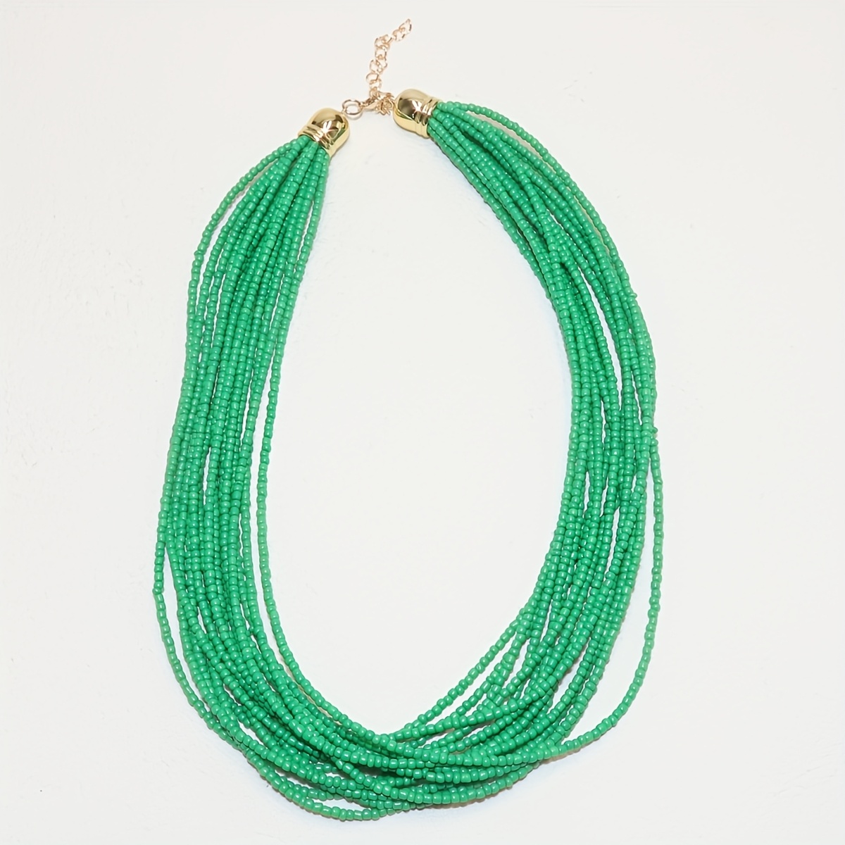Boho Green Seed Bead Necklace Vintage Layered Jewelry